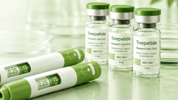 Research peptide vials and dosing pens